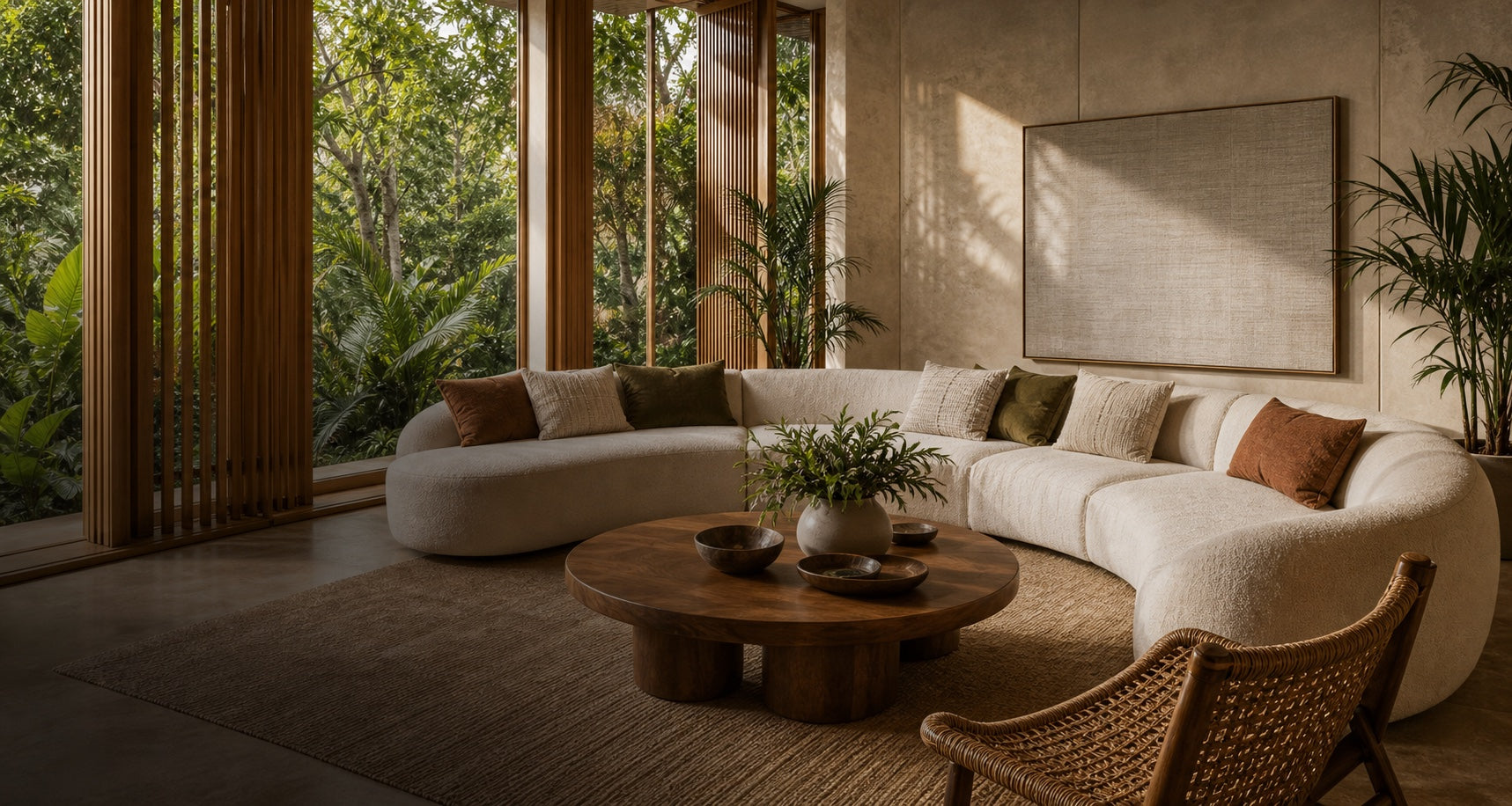 Sala contemporánea con sofá curvo fabricado a medida por Decopar